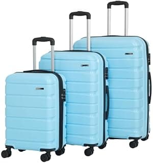 TEAKWOOD LEATHERS 3-Piece Trolley Bag Set, Sky Blue