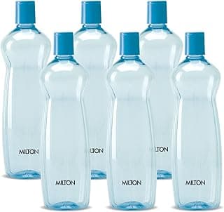 MILTON Pacific Pack of 6 Water Bottles, 1 Litre Each, Reusable Plastic Fridge Bottle Set, BPA Free and Leak Proof Bottles for Travel, Work, Blue