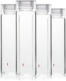 CELLO H2O Premium Edition Water Bottles Set of 4, 1000ml Each, Transparent | Food Grade, Leakproof Easy to Carry Backpack Bottle | Reusable Set of Pet Fridge Bottles for School Kids, Office & Gifting